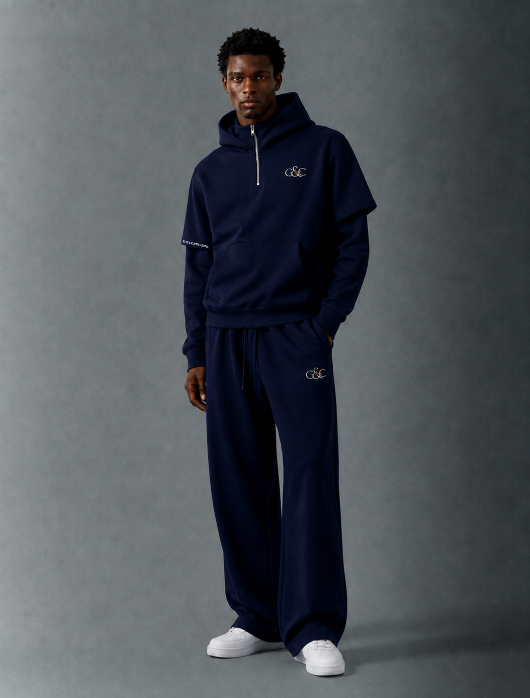 navy god and crime confession double sleeve tracksuit